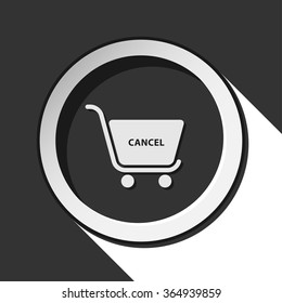 black icon with shopping cart cancel and white stylized shadow