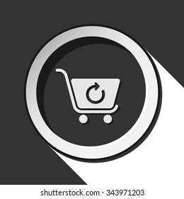 black icon with shopping cart refresh and white stylized shadow