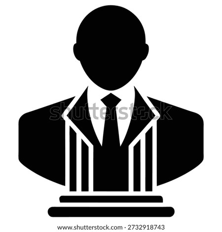 Black icon showing a bust of a man in a suit with a tie and suspenders, symbolizing business, professionalism, or a distinguished figure.