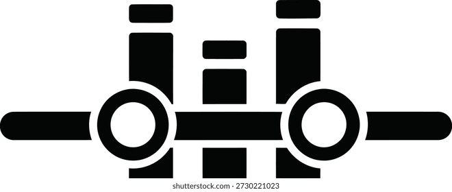 Um ícone preto que mostra controles deslizantes ou controles, representando configurações, ajustes ou níveis de áudio.
