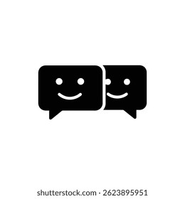 Ícone Preto Mostrando Duas Caixas de Chat Sobrepostas com Smiley Dentro para Mensagens