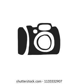 Black icon sign camera on white background. rough sketch style logo