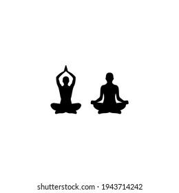 Black icon sign man and woman engaged in yoga, two people sitting. Vector illustration eps 10