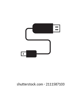 Black icon of sign socket, two connected wires with current. Vector illustration eps 10.