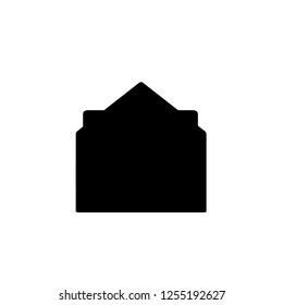 Black icon silhouette of open envelope with document on white background. E-mail sign for presentation, infographic. Message letter symbol. Vector mail for website, web, mobile application, clip art