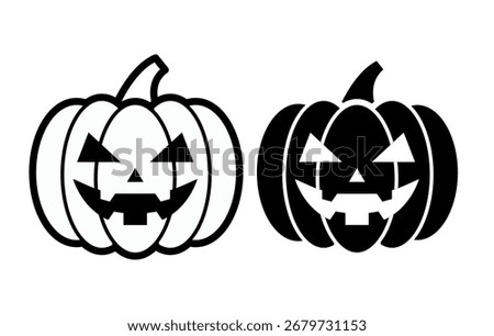 Black icon of sinister pumpkin on white background