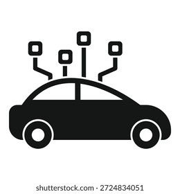 Icono negro de un automóvil inteligente que utiliza inteligencia artificial para funciones de conducción autónoma, como el mantenimiento del carril y el control de crucero adaptativo