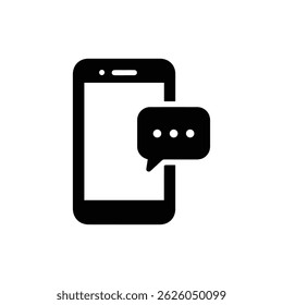 Black Icon of a Smartphone with a Chat Bubble for Messaging Apps