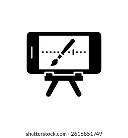 Black Icon of Smartphone on Stand Recording Art Process for Digital Art