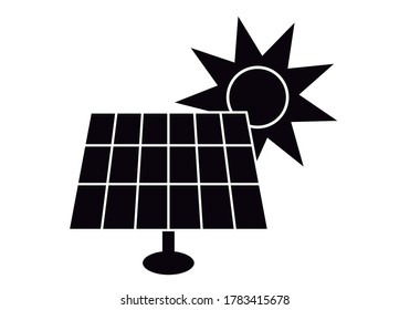 Schwarze Ikone eines Solarpaneels mit Sonne.