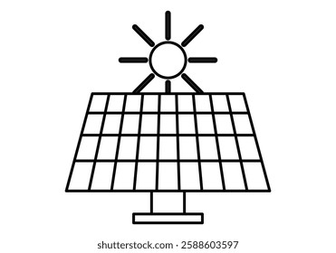 Black icon of solar panel with sun behind it