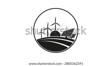 Black icon of solar panel wind turbines