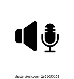 Ícone preto de um alto-falante com um microfone