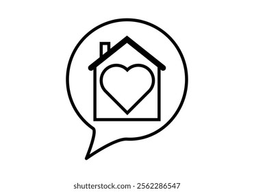 Black icon of speech bubble with house with heart of like house