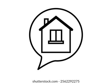 Black icon of speech bubble on house representing decision to buy a home