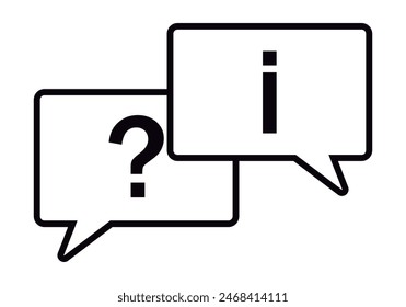Black icon speech bubble with question mark and speech bubble with answer.