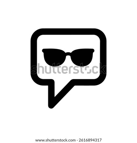 Black Icon of Speech Bubble with Sunglasses Emoji Representing Coolness or Confidence