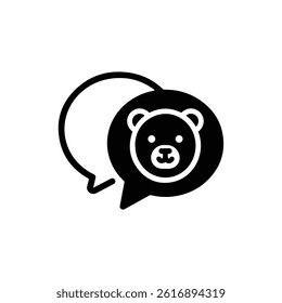 Black Icon of Speech Bubble with Teddy Bear Representing Comfort or Cuteness