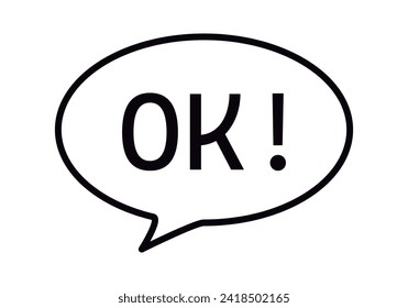 Black icon of a speech bubble with the word ok.