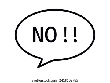 Black icon of a speech bubble with the word no.