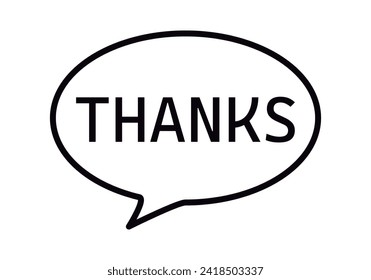 Black icon of a speech bubble with the word thank you.
