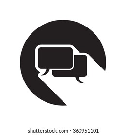 black icon with speech bubbles and white stylized shadow