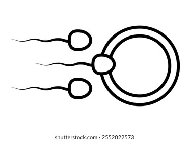 Ícone negro de esperma fertilizando um óvulo para fertilização ou reprodução