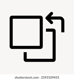 Black icon of a square with an arrow, indicating undo or return action. Simple design with a square and arrow. Minimalist square and arrow symbol. User interface icon vector.