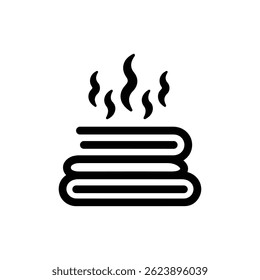 Black Icon of Steam Rising from Towel Pile with Soft Lines Representing Towel Care