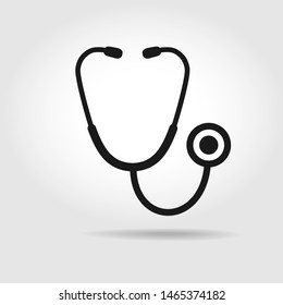 Black icon of stethoscope in flat style isolated on gradient background. Vector illustration