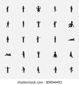 black icon stick figure on a white background flat style