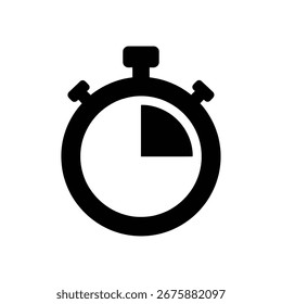 Un icono negro de un cronómetro, con la esfera indicando una fracción de tiempo transcurrido, representando la velocidad, la medición y el concepto de tiempo que pasa.