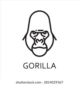 Black icon style line art, head wild animal ape, gorilla.