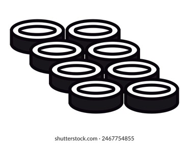 Black icon of a lot of sushi.