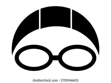 Black icon with swimming cap and diving goggles.