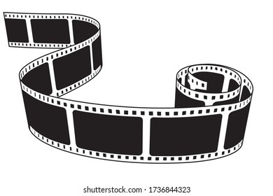 Black icon of swirling film strip in isolate on a white background. Vector illustration.