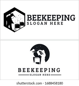 Black icon symbol initial bee people honey circle hexagon modern logo designs suitable for Agriculture Farms Industry illustration fresh healthy honeycomb beekeeping food natural organic nature liquid