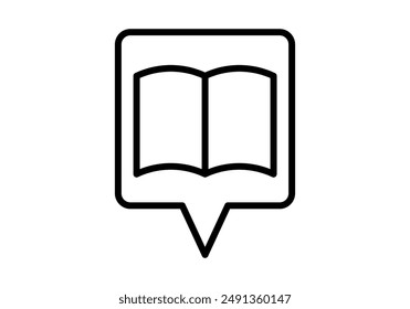 Black icon of talk speech bubble with open book