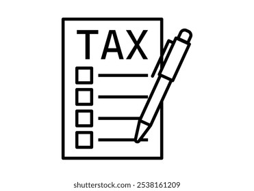 Black icon of tax form with pen