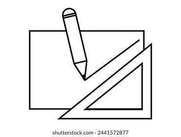 Black icon of technical drawing sheet with pencil and square.