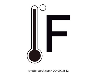 Black icon of thermometer in degrees fahrenheit.