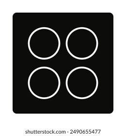 Black icon with thin outline circles. Abstract geometric shapes in Brutalist style on patch with square form. Brutalism figure, Bauhaus design element. Flat isolated vector illustration on white.