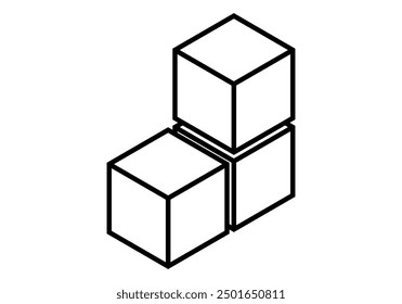 Black icon of three cubes stacked on top of each other