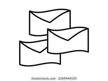 Black icon of three postal mail envelopes