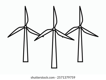 Black icon of three wind turbines on white background