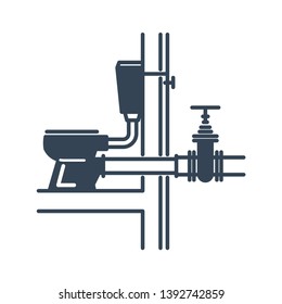 black icon toilet bowl, sanitary engineering, plumbing pipes, sewerage, valve