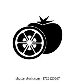 Black icon of a tomato. Solid image of a tomato. Healthy food.