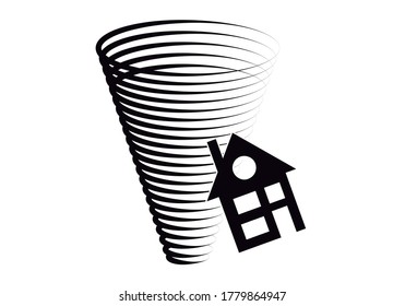 Icono negro de un tornado llevándose a casa.