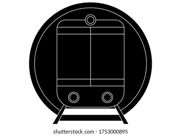 Black icon of a train coming out of a tunnel.