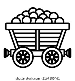 black icon of a trolley with minerals from the mine. flat vector illustration.